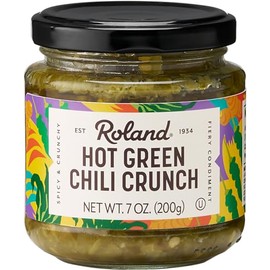 Roland Foods Hot Green Chili Crunch, Specialty Imported Food, 7 Ounce, Pack of 1
