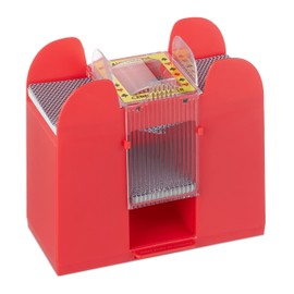 Relaxdays Card Shuffler, 6 Decks, Electric Shuffler for Cards up to 91 mm, Plastic, Card Shuffler, Red