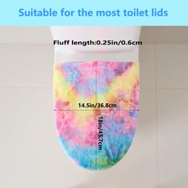 Soft Plush Toilet Lid Cover for Bathroom, Machine Washable Toilet Seat Covers, Fits Most Round Elongated and Oblong Lids, Easy Installation& Cleaning (Gradient yellow pink blue)