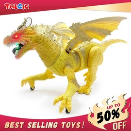 Remote Control Dinosaur Animal Toy, Spinosaurus and T-rex, swift movement & water spray, gift for boys:_Gold dragon(Mute function)