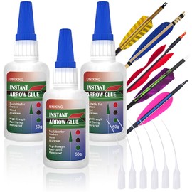 Arrow Fletching Glue, 150 g, Instant & Clear Adhesive for Fletching Vanes, Feathers and Inserts, Fast-Curing Glue for Carbon, Aluminum and Wood Arrows (50gx3 pcs)