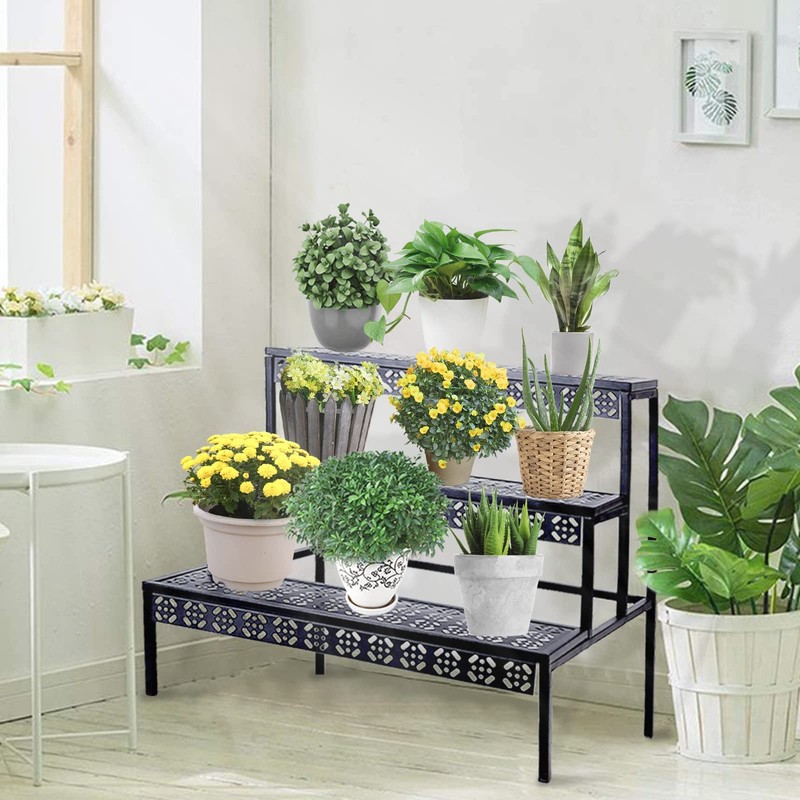 aboxoo 3 Tier Stair Style Large Metal Plant Stand, Garden