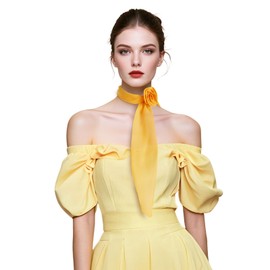 GERINLY Yellow Skinny Scarf Dressy, Women Headband Scarf with Clip, Bright Bag Scarves, Medieval Accessory (Yellow)