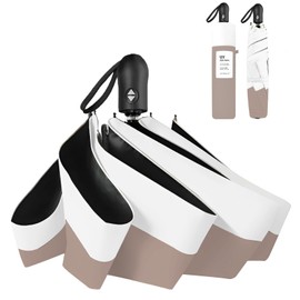CICIBELLA Folding Umbrella, One-touch Automatic Open/Close, Parasol, UV Protection, 100% Light Shade, Folding Umbrella, Lightweight, Women's, Bicolor Light Brown x Ice White