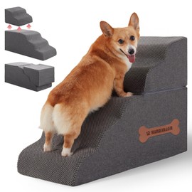 5-Step Spliceable Pet Stairs: Indoor& Outdoor Multi-Use with a Removable Cover and a Pocket, Best for Small Pets and Older Dogs Who Has Spine and Arthritis Issues to Get on High Beds, Grey（22.8" H