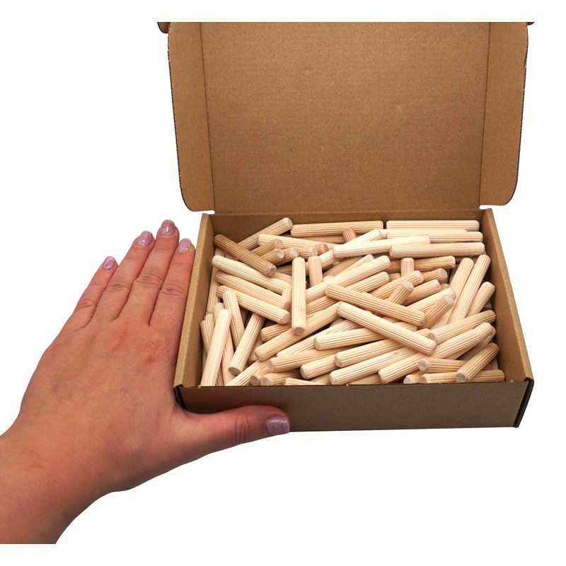 SKIR'CO (150 pcs) Wooden Dowels 8 x 60 mm, Grooved