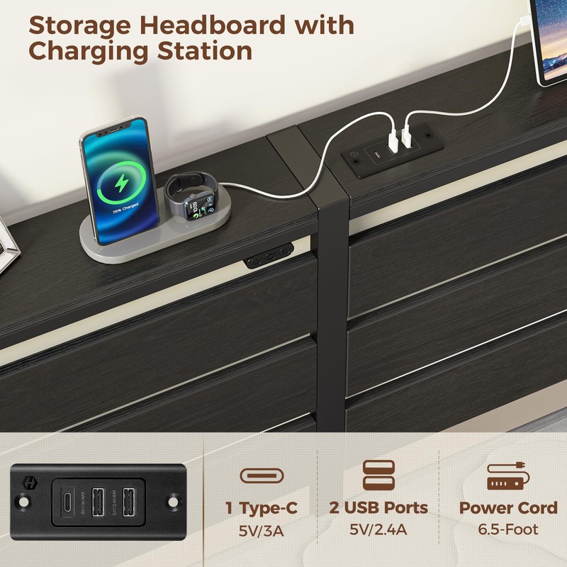 Rolanstar Bed Frame Full Size with USB Charging Station, LED