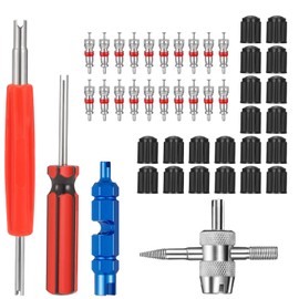 FANTESI Pack of 44 Valve Core Repair Tool, Car Bike Tyre Valve Remover, 4 in 1 Valve Core Repair Tool, 20 Pieces Valve Core, 20 Pieces Tyre Valve Caps