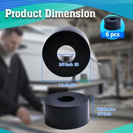 OURUI Rubber Washer 1 Inch OD x 3/8 Inch ID x 1/2 Inch Thickness, 6pcs Rubber Spacer Anti Vibration Bushings Black Washer for Screws Bolts Home Car Accessories