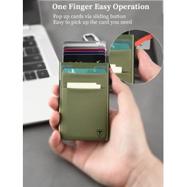 TOYFID Pop up Credit Card Wallet for Men-Metal Slim Minimalist Cards Holder with Money Pocket-RFID Blocking&Ultralight 6075 Aviation Aluminum Wallet-Automtic Card Case Wallet