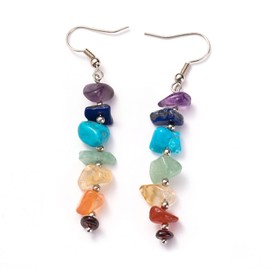7 Chakra Stone Dangle Earrings, Natural Reiki Stone Healing Energy Jewelry for Women-long
