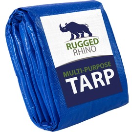 Rugged Rhino All Weather 100% Waterproof Heavy Duty Tarp, 5 Mil UV Temperature Resistant Tarps, High Durability Multipurpose Cover, for Home Outdoor Patio Winter Leaf Camping, 10x20 1 Pack Blue