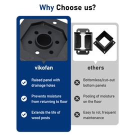 vikofan Nominal 4x4 Post Base for Concrete, Raised 4x4 Post Bracket Anchor, Deck Post Base, Wood Fence, Gazebo, Pergola Brackets Kit 4x4, Black, 4-Pack