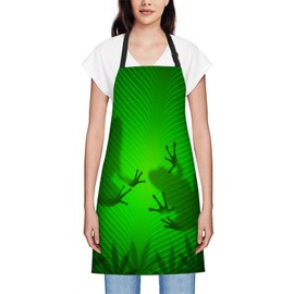 oFloral Frog Apron Chefs Apron, Cooking and Baking Apron for Men and Women, Kitchen Aprons, Butchers Apron, BBQ & Catering Bibs, 27 X 31 Inch