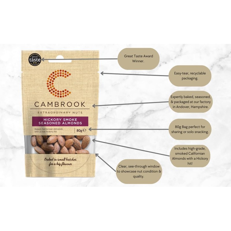 Cambrook Hickory Smoke Flavour Almonds 80g (Pack of 9)