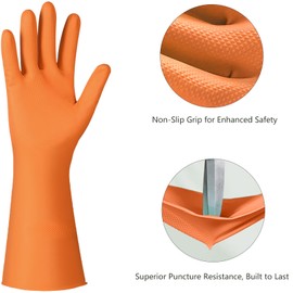 AinuScinsYoe Reusable Cleaning Rubber Gloves - Non-Slip, Waterproof 3 Pairs for Kitchen, Dishwashing, and Household Tasks (Red, Orange, Green) - Small