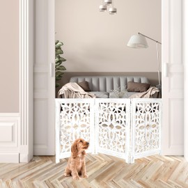 Dog Gates for The House,Pet Gate for Dog,Pet Gate,Gate for Dog Indoor, Dog Gate for Stairs,Puppy Gates,Safety Gates for Pets,Wooden Foldable Pet Gates 24x18 Antique White, 3 Panels