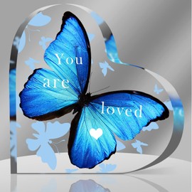 Transparent Heart Shaped Acrylic Stand, Heart Shaped Acrylic Souvenir with Butterfly, Inspirational Birthday Gift for Women, Thank You Gift, Desktop Decoration for Friends and Coworkers