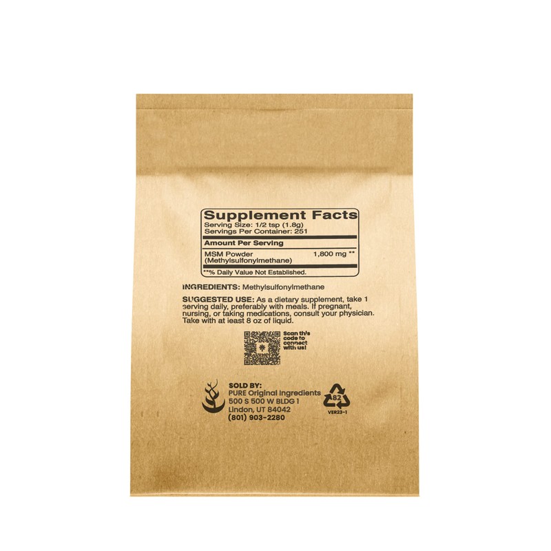 PURE ORIGINAL INGREDIENTS Methylsulfonylmethane (1lb) MSM, Natural Sulfur Dietary Supplement