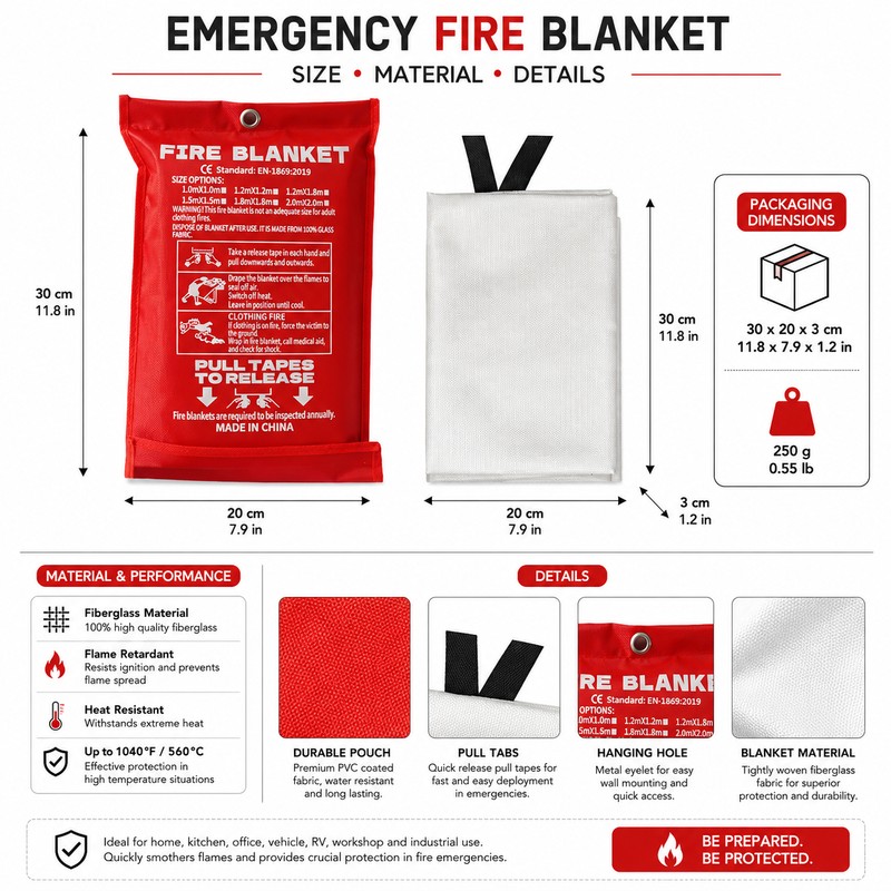 Emergency Fire Blanket for Home & Outdoor Safety – Fiberglass