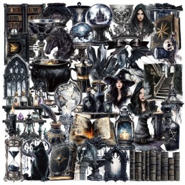 Transparent Cartoon Magic Stickers 50 Pcs Vinyl Cool Vintage Witches Sticker for Laptop Skateboard Scrapbook Water Bottle Car Luggage Computer,Waterproof Funny Magic Witch Sticker for Adults Teens