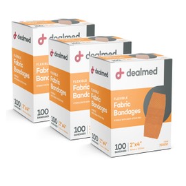 Dealmed Fabric Flexible Adhesive Bandages – 100 Count (3 Pack) Bandages with Non-Stick Pad, Latex Free, Wound Care for First Aid Kit, 2" x 4"