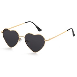 Kursan Polarized Heart Sunglasses for Women Metal Frame Fashion Lovely Style Sun Glasses UV400 Protection (Gold/Black)