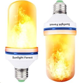 OMK - LED Flame Effect Fire Light Bulbs - Newest Upgraded 4 Modes Flickering Fire Simulated Lamps - E26 Base LED Bulb - Energy Efficient Fire Lights for Indoor/Outdoor Decoration (Sunlight Forest 2)