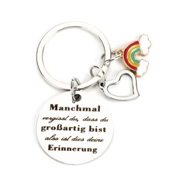 Metal Keyring for Women, Round Pendant with Encouraging Sayings, Rainbow and Heart Pendant, Friendship Gifts for Women, Birthday Gift, Good Friend, Small Gifts, silver