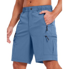 Mens Hiking Cargo Outdoor Shorts 9 inch Lightweight Quick Dry Casual Walking Work Golf Travel Fishing Running Zipper Pockets Blue