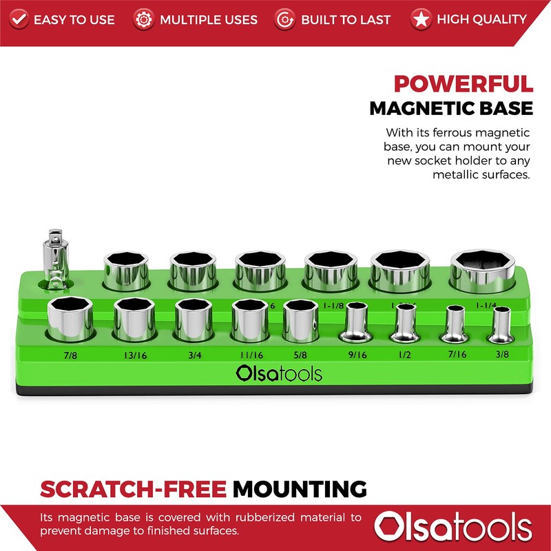 Olsa Tools Magnetic Socket Organizer 1/2-Inch Drive Metric, Green