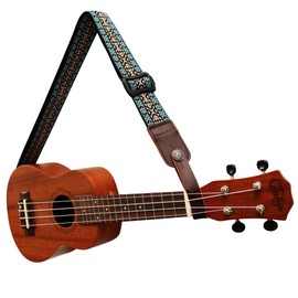 MUSIC FIRST Country style Soft Meshbelt & Genuine Leather Ukulele Strap Ukulele Shoulder Strap Version 2.0 With a Genuine Leather Strap Locker