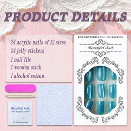 Lake Blue Cat Eye Press on Nails Medium Square SWEKKE Fake Nails Full Cover Jewelry Blue Glossy Glue on Nails False Nails with Nails Glue Acrylic Nails Manicure Artificial Nails for Women Girls 24Pcs