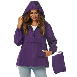 Avoogue Lightweight Rain Jackets For Women Waterproof Packable Raincoat For Women Pullover L
