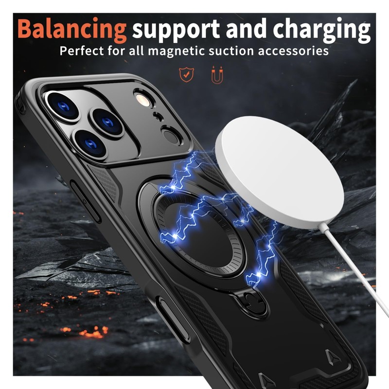 MRRSIWEI Case for Apple 17 Pro Max with Kickstand.Shell Black