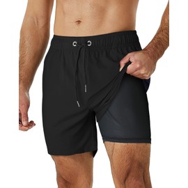 LECOONMX Traje de Baño Hombre 2 in 1 (2022 Nuevo Modelo) Bañador Trunks Shorts Derportivo para Playa Natación Piscina Correr Secado Rápido con Licra de Bóxer