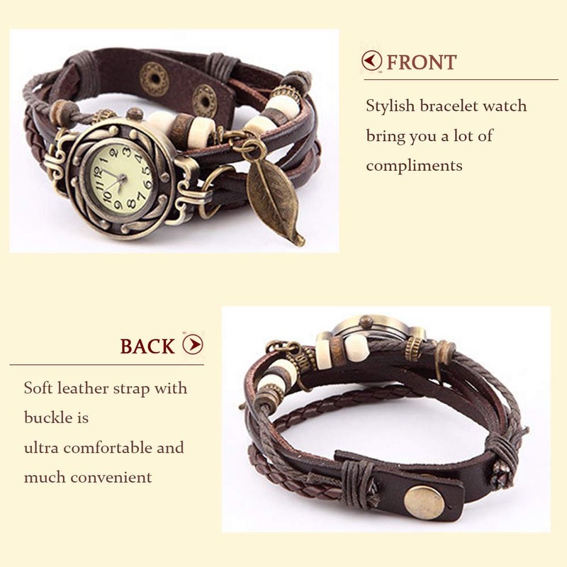 JewelryWe Women Quartz Bracelet Watch Fashion Weave Wrap Around Leather