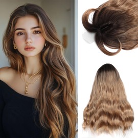 Hair Toppers for Women 20inch Wavy Hairpieces for Women with Thinning Hair Ombre Highlight Synthetic Wig Clip In Topper Wiglets with Fringe Bang (Ombre Dark Blonde, 20inch)