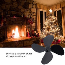 Replacement Fan Blade, Aluminum Alloy Black Blade Heat Distribution Fan Spare Parts Blade Fireplace Heat Efficient Spreading Fan for Universal Stove(4 leaves)