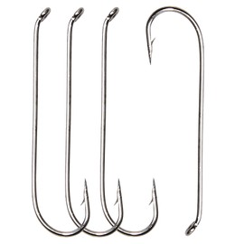 SILANON Barb Fly Fishing Hooks- 150pcs Long Shank Fly Tying Jig Hook High Carbon Steel Super Sharp Barbed Hook Tips Round Bend Streamer Hook