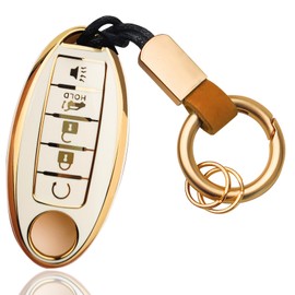 OLLEN 5-Button TPU Key Fob Cover with Screw-free Ring, Fit for Nissan Altima Sentra Maxima Murano Rogue Armada Pathfinder, Full Protection Remote Key Case, 5 Button, White