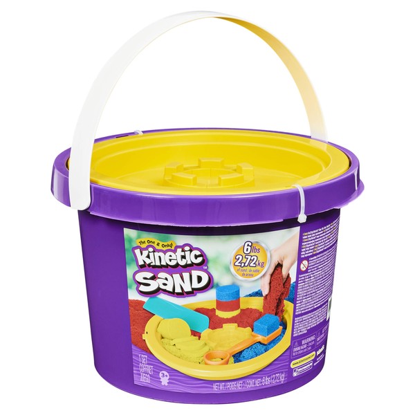 Kinetic Sand, 6lbs Bucket with 3 Colors of Sand and 3 Tools for Endless Creative Play, for Kids Aged 3 and up