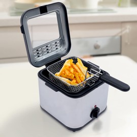 Electric Deep Fryer with Basket - 1000W, 2.5L Oil Container, Adjustable Temperature & View Window, Portable Fryer for Fries, Fish, Chicken, Donuts - Small Deep Fryer for Personal Use at Home