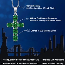 Gem Stone King Cross Necklace for Women | 925 Sterling Silver | Christian Gifts | Oval 6X4MM | Gemstone Birthstone Necklace | Jesus Christian Religious Crucifix Necklace | With 18 Inch Silver Chain