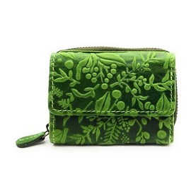 Genuine Leather Compact Wallet for Men & Women - Small Wallet with RFID Protection, 2 Note Compartments, Zip Coin Pocket, Genuine Leather, Floral Green, S, Casual