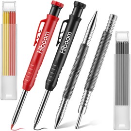 Hiboom Spring Nail Set and Hinge Pin Removal Tool, 2 Pcs Carpenter Pencil with Sharpener, Mechanical Carpenter Pencil Set with 12 Pcs Refills, Dual Head Spring Loaded Nail Set for Construction/Metal