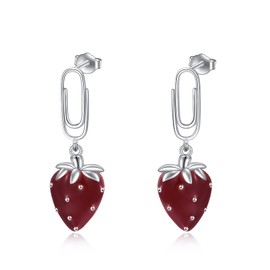 Strawberry Earrings Sterling Silver Sweet Fruit Drop Dangle Earrings Jewelry Gifts for Women Girls