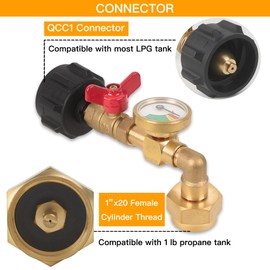 Cybring Brass Propane Refill Adapter for 1 lb Tanks with Guage Convert 20 lbs LPG Tank to 1lb Propane Cylinder