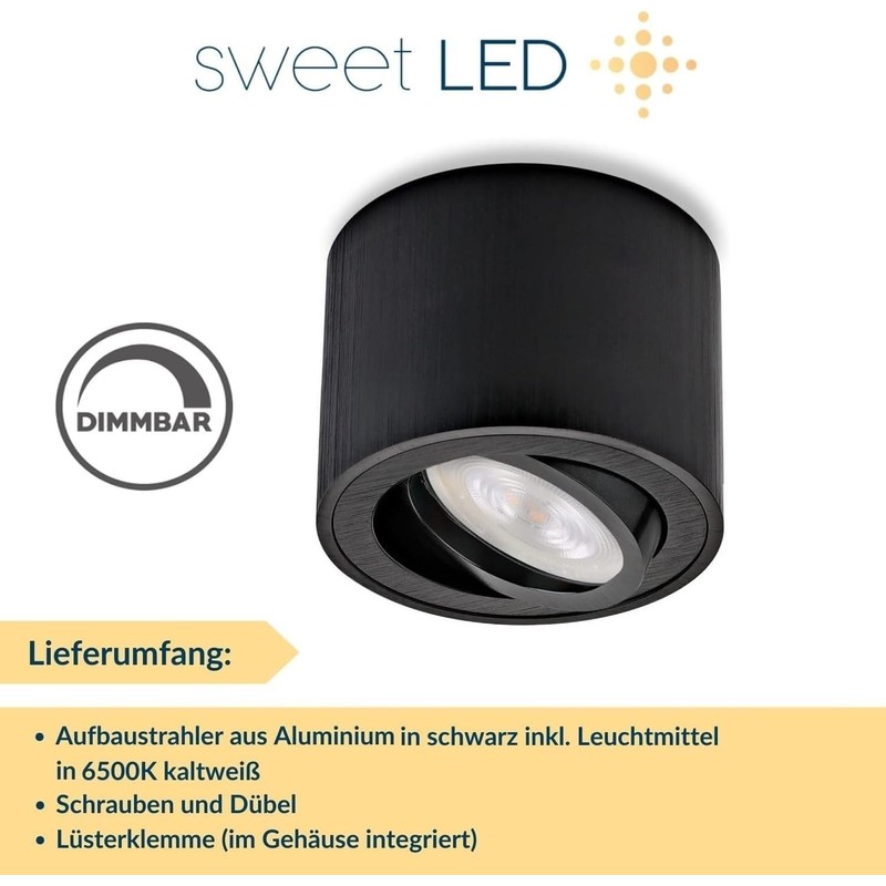 Sweet Led Surface-mounted spotlight, dimmable, black, flat, aluminium ceiling spotlights,