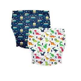 LAROTSUBA Unisex Adult Incontinence Pants,Reusable Diapers for Adults,Adult Cloth Diaper Cover,Incontinence Underwear Suitable for Bedridden,Elderly and Incontinent People（2PCS） Car + Dinosaur XXL